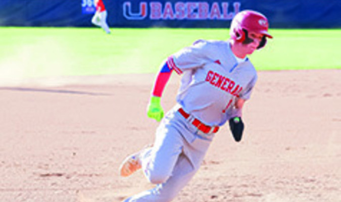 Konnor Early of Lee touches third base on his way to the plate for a first inning run at Union. Early chalked up a trio of hits and scored twice in the Mountain 7 ballgame.