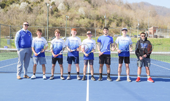 Members of the Thomas Walker boys tennis team are shown, left to right: Coach Cameron Cope, Danton Saylor, Dannie Saylor, Blake Will, J.D. Odle, Dusan Grbin, Nick Kimberlin and Jackson Spears.